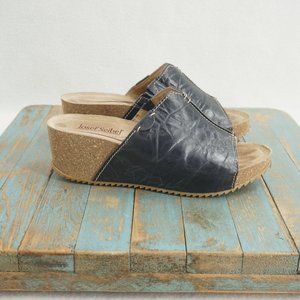 Josef Seibel Womens Meike Wedge Sandals Slides Blue Leather Size 38EU - 7.5US